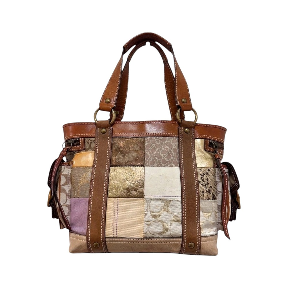 Coach Legacy Large Tote Bag Mosaic Patchwork Brown Leather Suede Snake 10002 - Picture 5 of 8